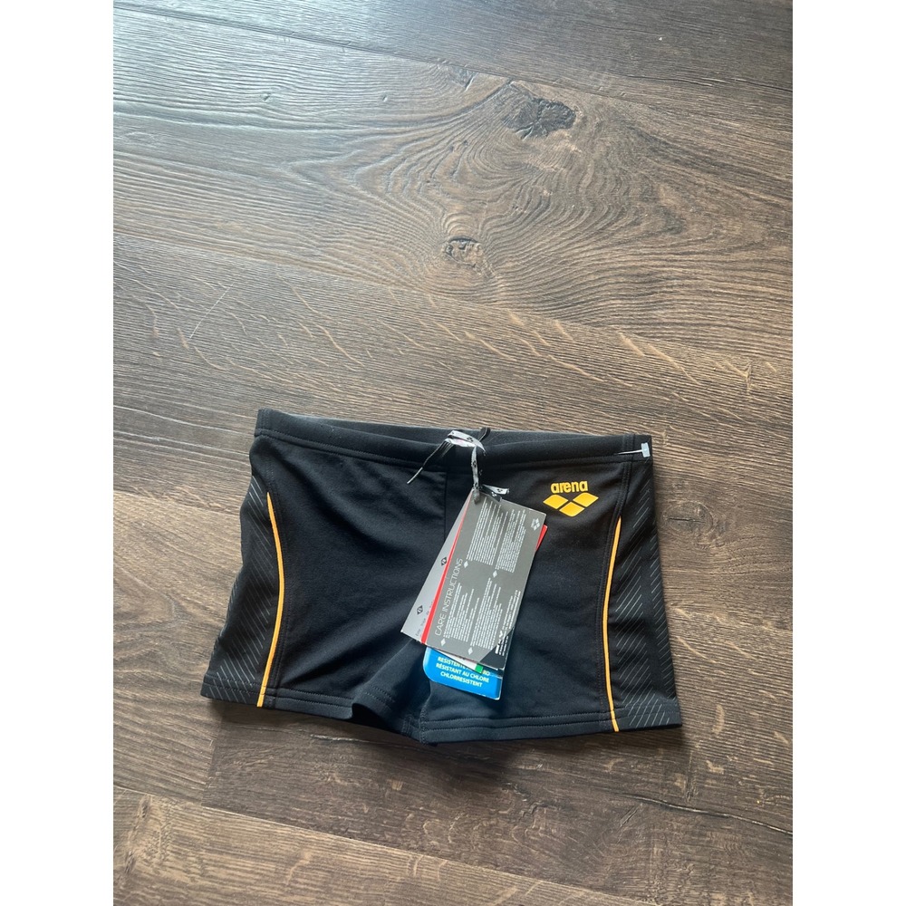 Arena Boys Training Swim Shorts Black Orange Chlorine Resistant Trunks Size 8 24